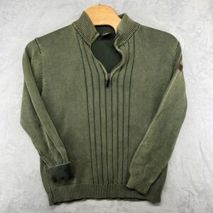 Aigle Green Knit 1/4 Zip Mock Neck Pullover Sweater Olive Cotton Men's Size L